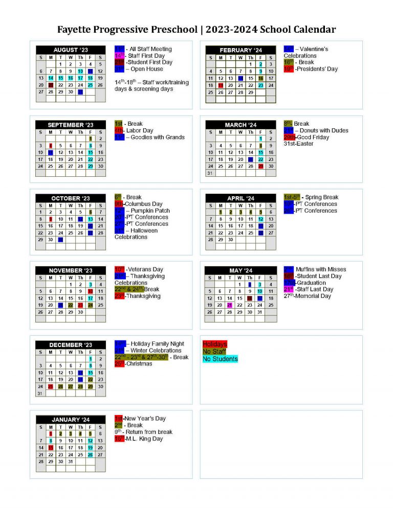 2023-2024 Preschool Calendar